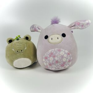 2 Lot Squishmallow "DELZI" Donkey Floral & “ARTHUR” Alligator Clip On Soft Plush